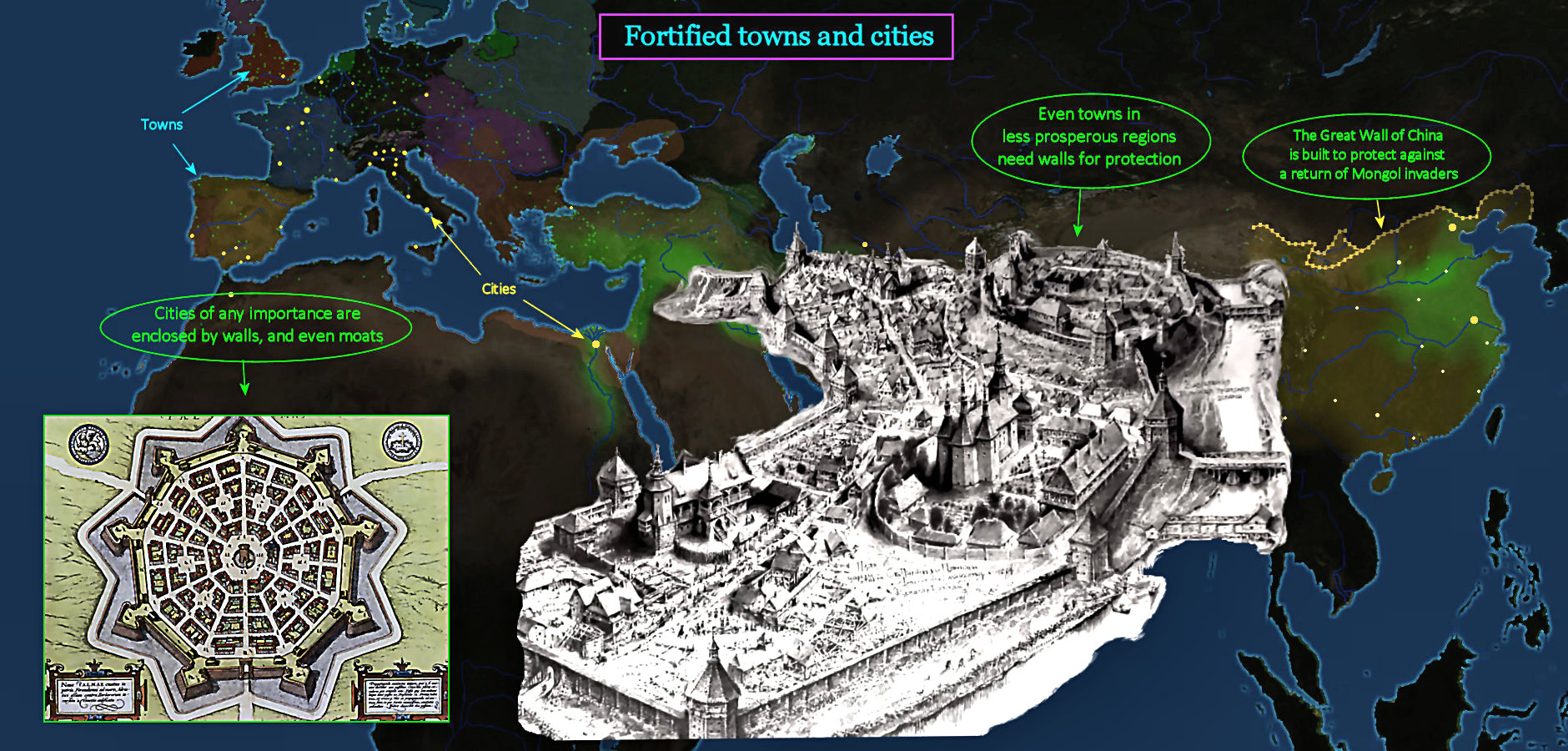 Major fortified cities, 1400 map